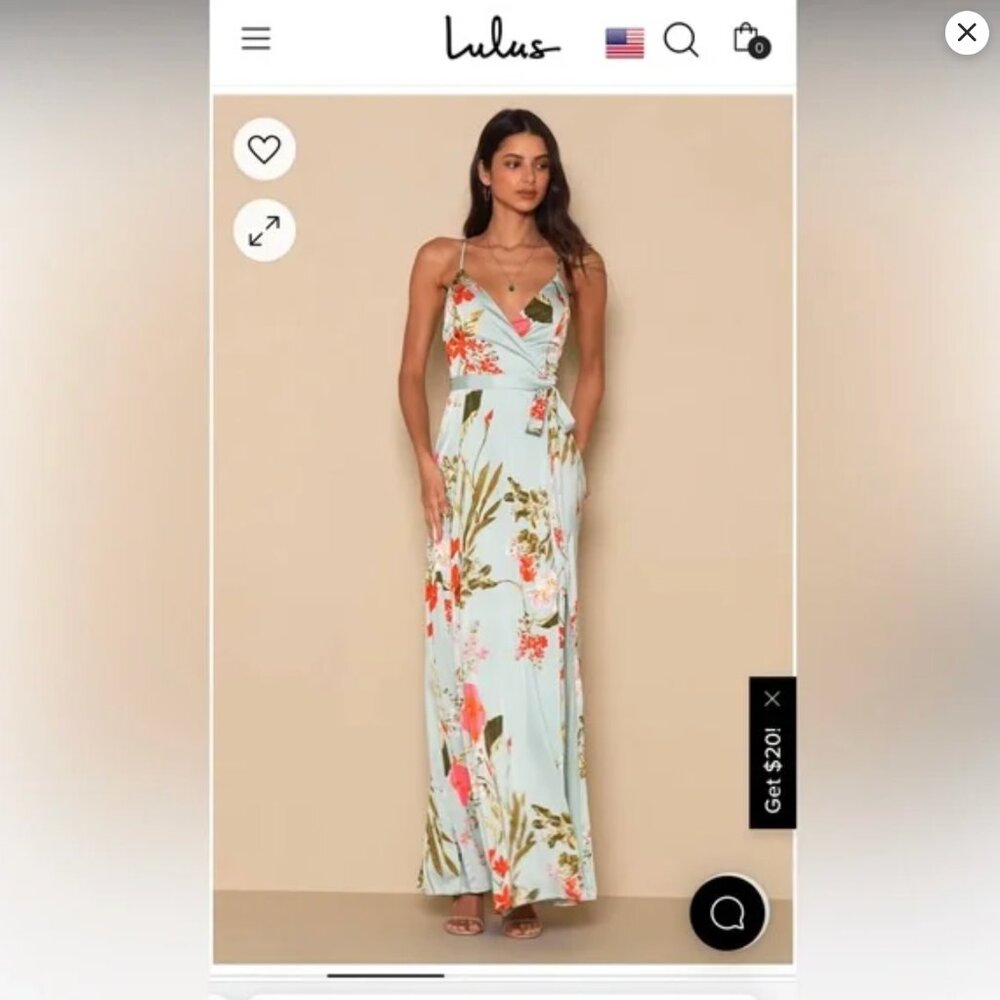 Lulus Still the One Sage Green Floral Print Satin Maxi Dress. Size M.